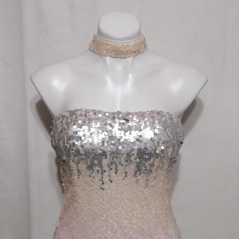 L’Atiste NWT Ombre Sequin Bodycon Dress Strapless High Neck Party Cocktail Large - Picture 4 of 16